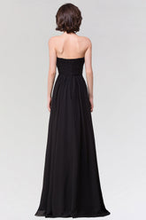 Sexy Strapless Sweetheart Long Black Chiffon Bridesmaid Dress with Ruffles-27dress